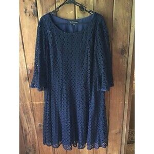 Chris McLaughlin Dress Size 22 Navy Blue Lace Lined Short Sleeve Business